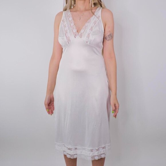VINTAGE BRIDAL HONEYMOON WHITE MAXI SLIP DRESS - Picture 8 of 8